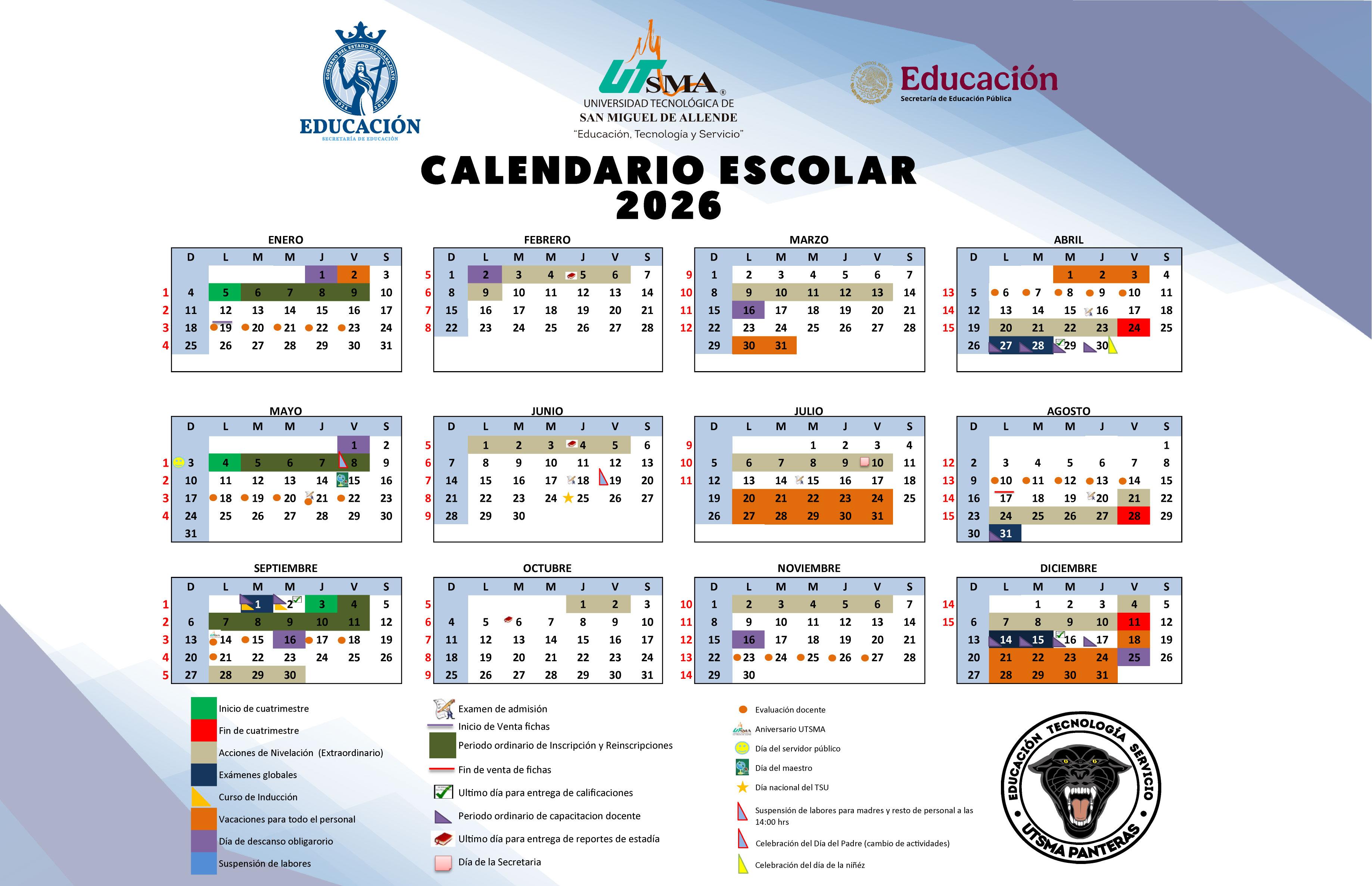 Vista previa del Calendario Académico